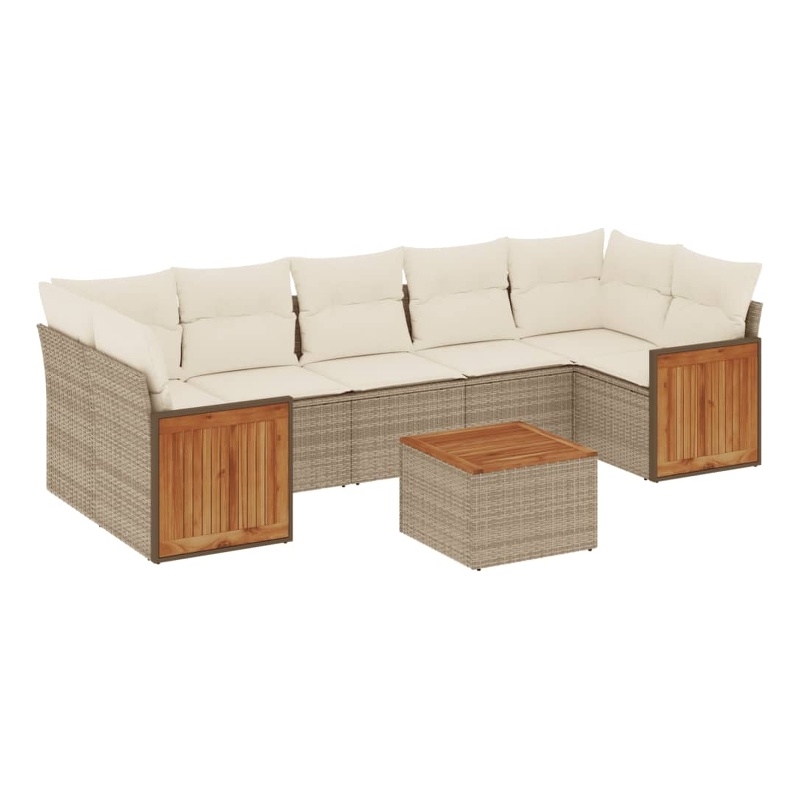 vidaXL 8 Piece Solid Acacia Wood Large Sofa Set in Beige