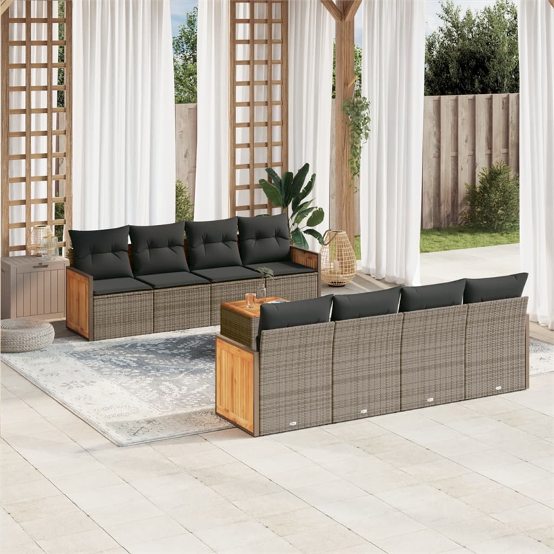 vidaXL 9 Piece Solid Acacia Wood Sofa Set in Gray