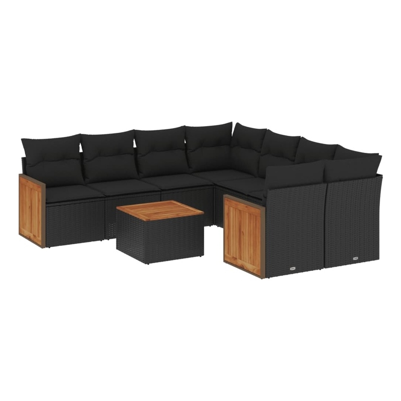 vidaXL 9 Piece Solid Acacia Wood Sofa Set in Black