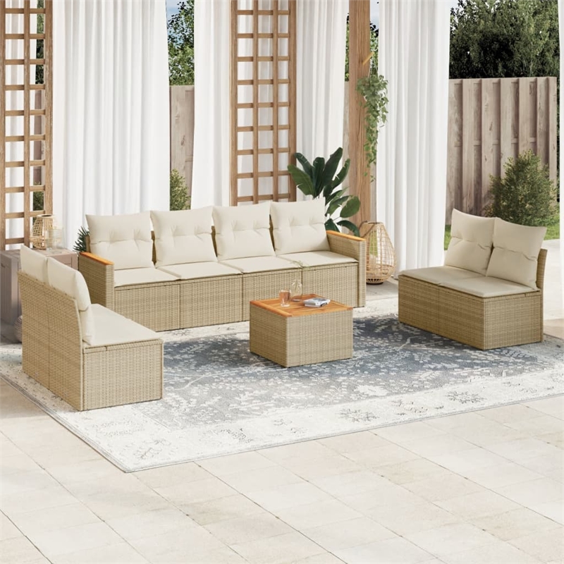 vidaXL 9 Piece Poly Rattan Sofa Set in Beige