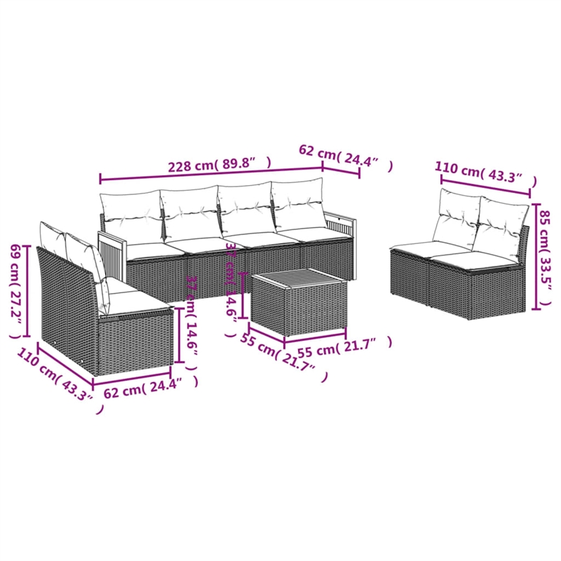 vidaXL 9 Piece Poly Rattan Sofa Set in Beige