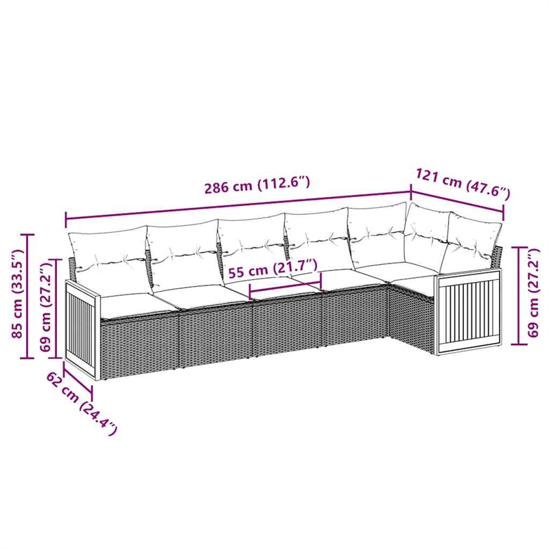 vidaXL 6 Piece Sofa Set in Black/White/Cream
