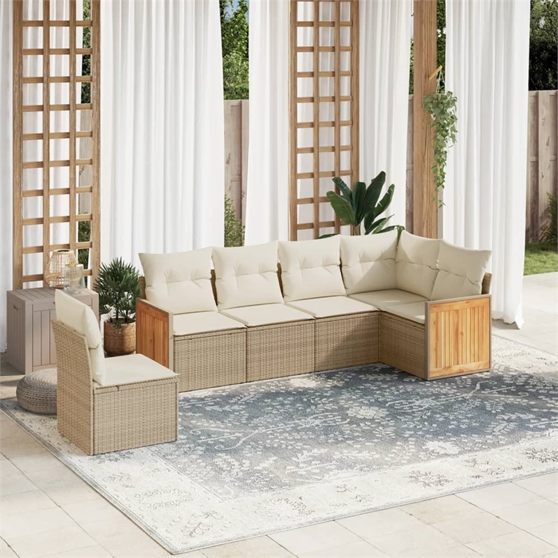 vidaXL 6 Piece Solid Acacia Wood Sofa Set in Beige
