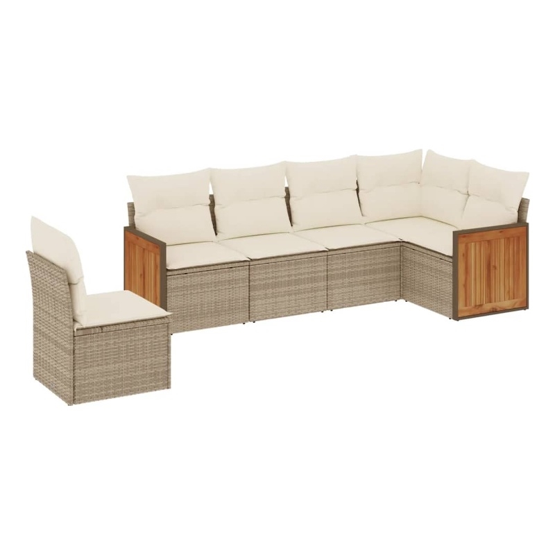 vidaXL 6 Piece Solid Acacia Wood Sofa Set in Beige