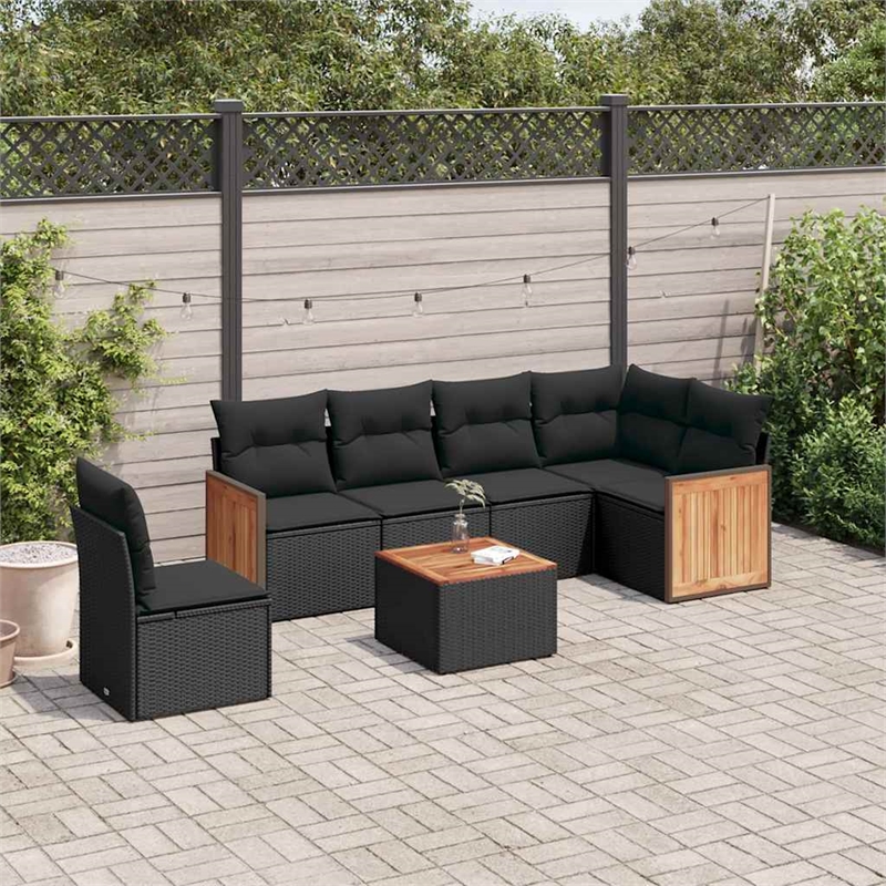 vidaXL 7 Piece Solid Acacia Wood Sofa Set in Black