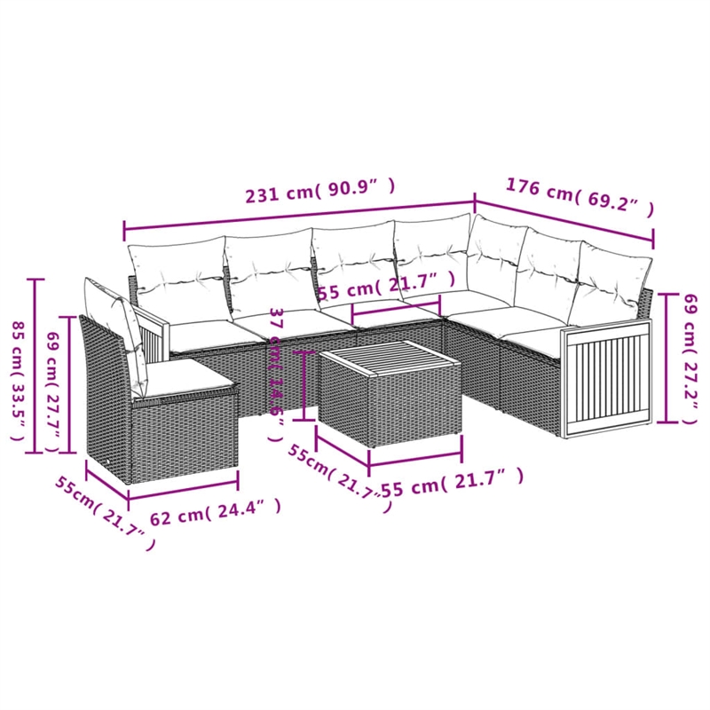 vidaXL 7 Piece Solid Acacia Wood Sofa Set in Beige