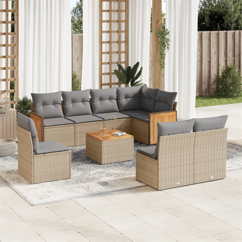 vidaXL 9 Piece Solid Acacia Wood Sofa Set in Gray/Beige