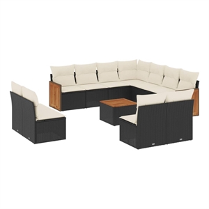 vidaXL 12 Piece Solid Acacia Wood Sofa Set in Black