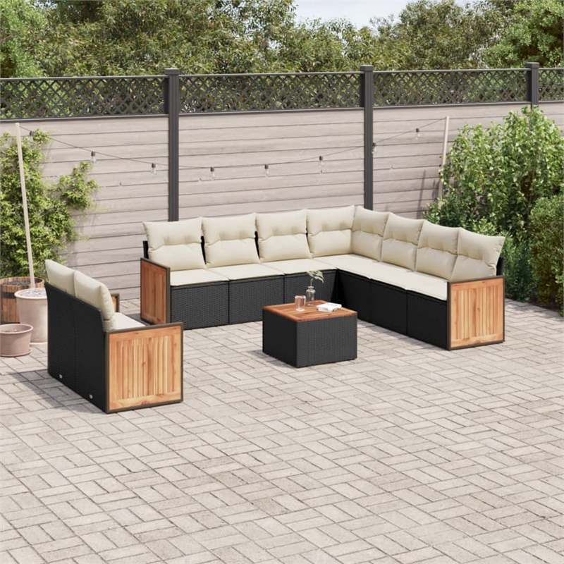 vidaXL 10 Piece Poly Rattan Small Sofa Set in Black/Cream