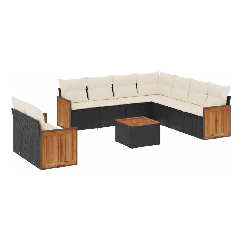 vidaXL 10 Piece Poly Rattan Small Sofa Set in Black/Cream