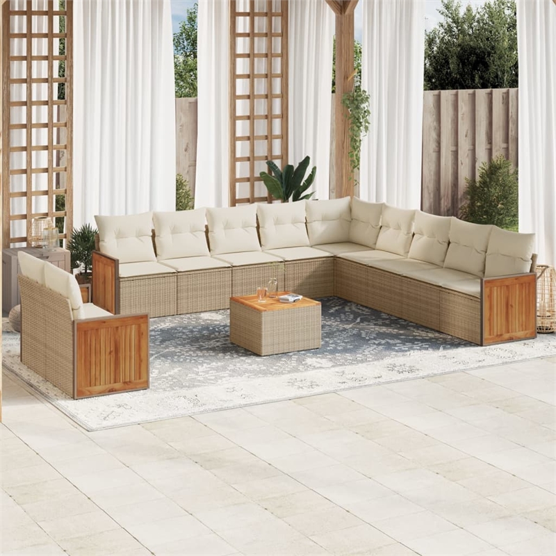 vidaXL 12 Piece Solid Acacia Wood Sofa Set in Beige