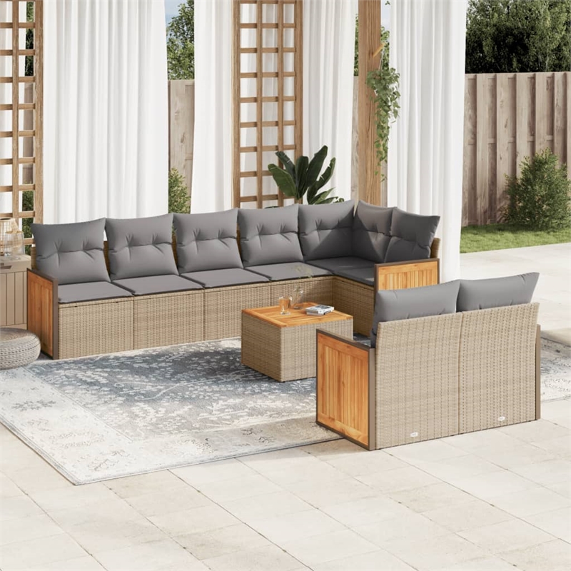 vidaXL 9 Piece Solid Acacia Wood Sofa Set in Beige