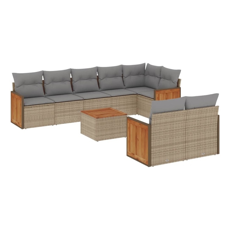 vidaXL 9 Piece Solid Acacia Wood Sofa Set in Beige