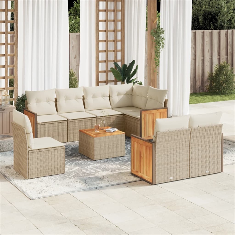 vidaXL 9 Piece Solid Acacia Wood Large Sofa Set in Beige