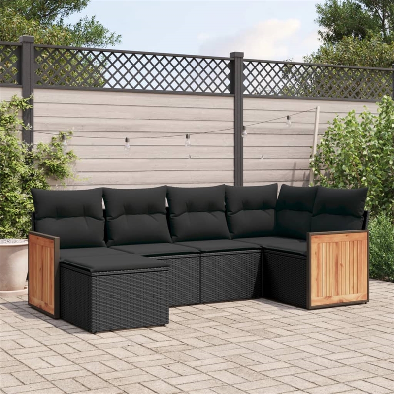 vidaXL 6 Piece Poly Rattan Sofa Set in Black