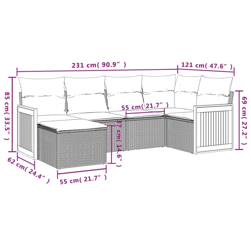 vidaXL 6 Piece Poly Rattan Sofa Set in Black