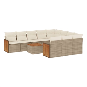 vidaXL 11 Piece Solid Acacia Wood Large Sofa Set in White/Cream/Beige