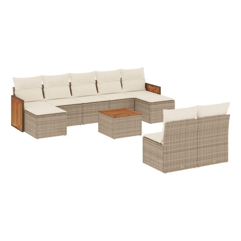 vidaXL 10 Piece Solid Acacia Wood Large Sofa Set in Beige