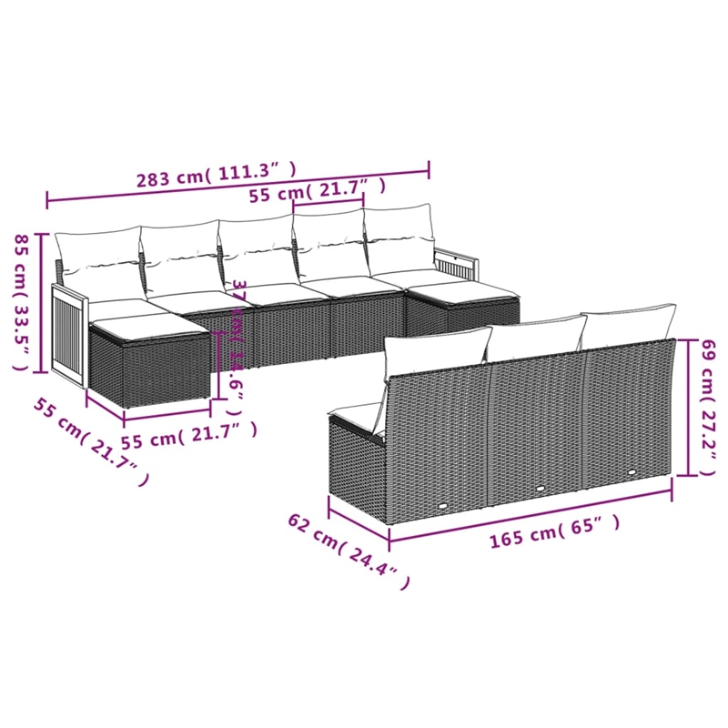 vidaXL 10 Piece Steel Large Sofa Set in Gray