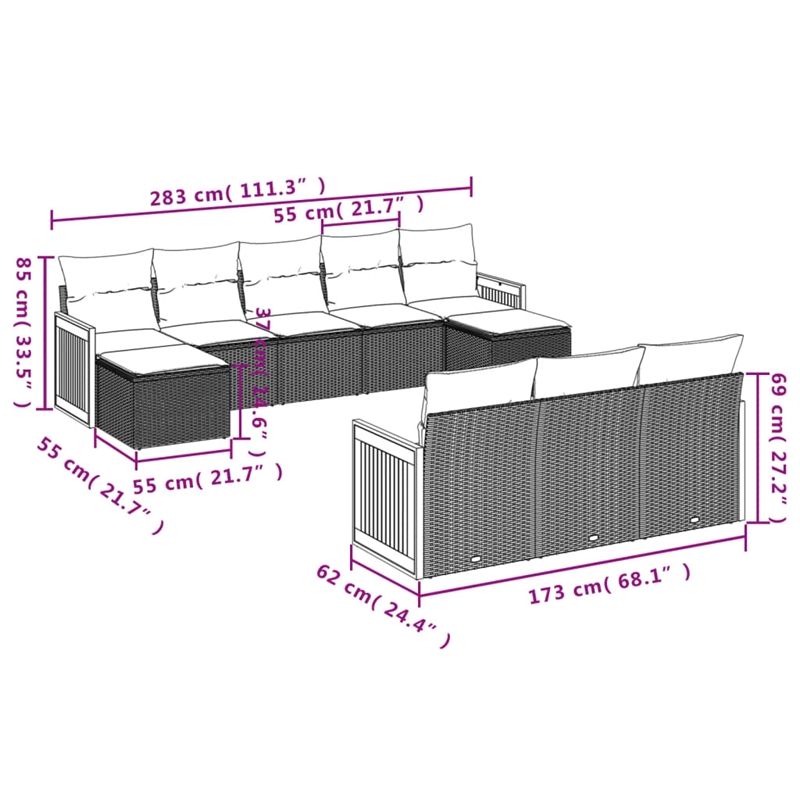 vidaXL 10 Piece Steel Sofa Set in Gray/Beige