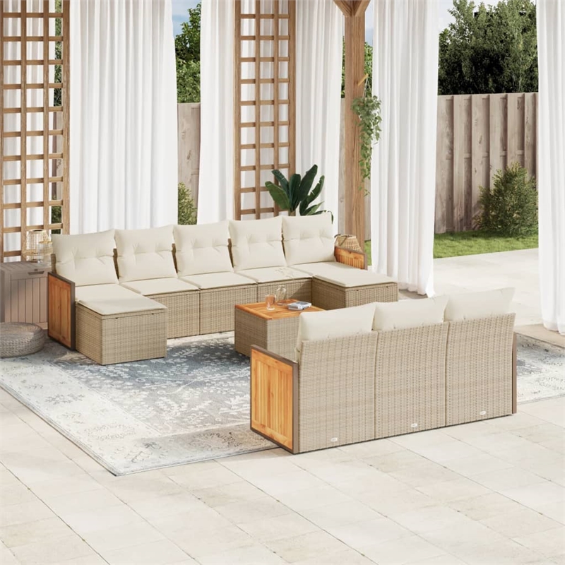 vidaXL 11 Piece Solid Acacia Wood Sofa Set in Beige