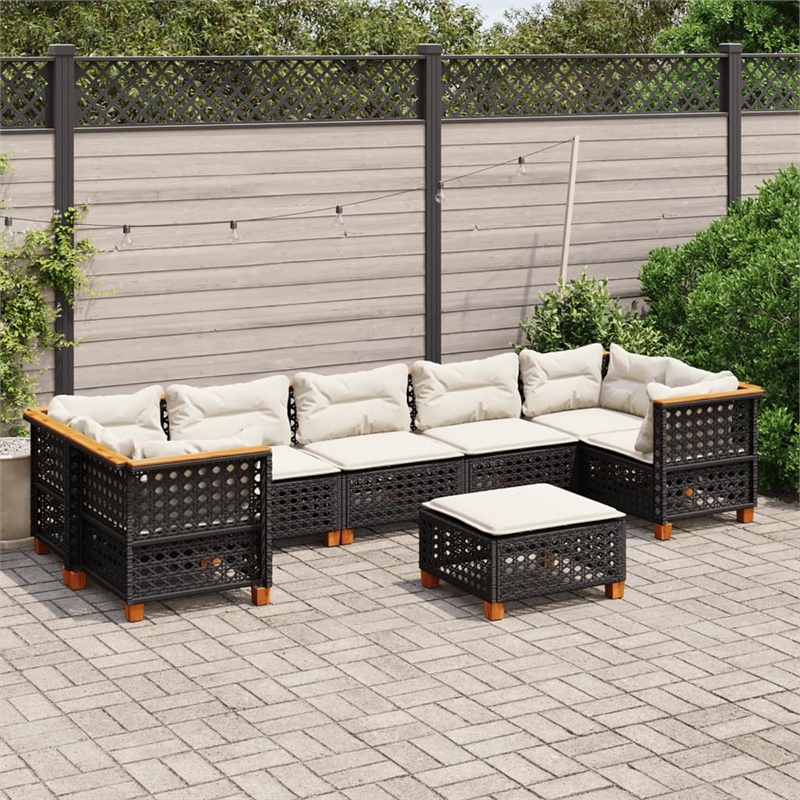 vidaXL 8 Piece Steel Sofa Set in Black/White/Cream