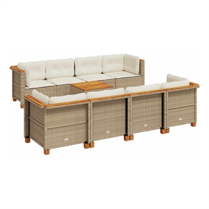 vidaXL 9 Piece Solid Acacia Wood Sofa Set in White/Cream/Beige