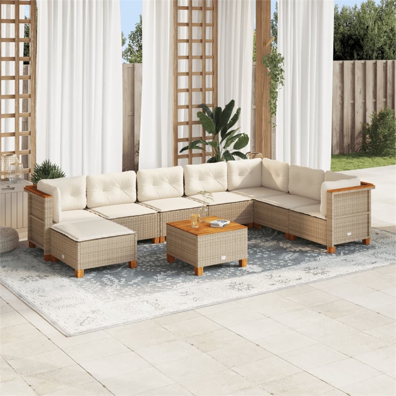 vidaXL 9 Piece Solid Acacia Wood Sofa Set in Beige