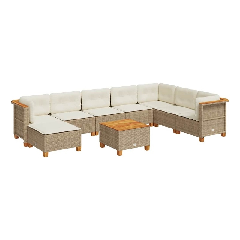 vidaXL 9 Piece Solid Acacia Wood Sofa Set in Beige