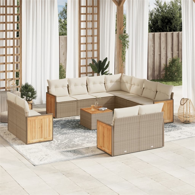 vidaXL 12 Piece Poly Rattan Large Sofa Set in Beige