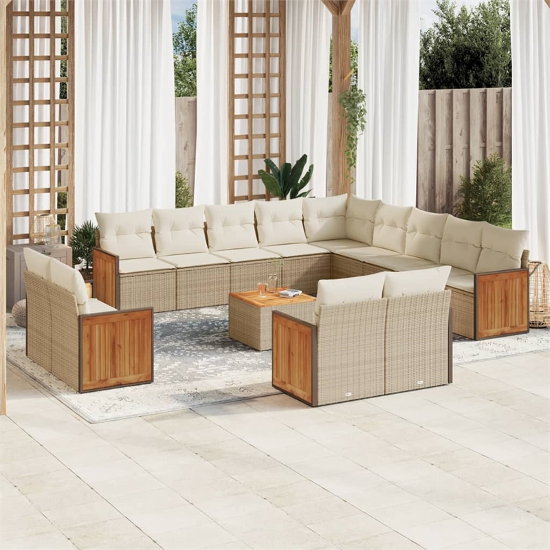 vidaXL 14 Piece Solid Acacia Wood Sofa Set in Beige