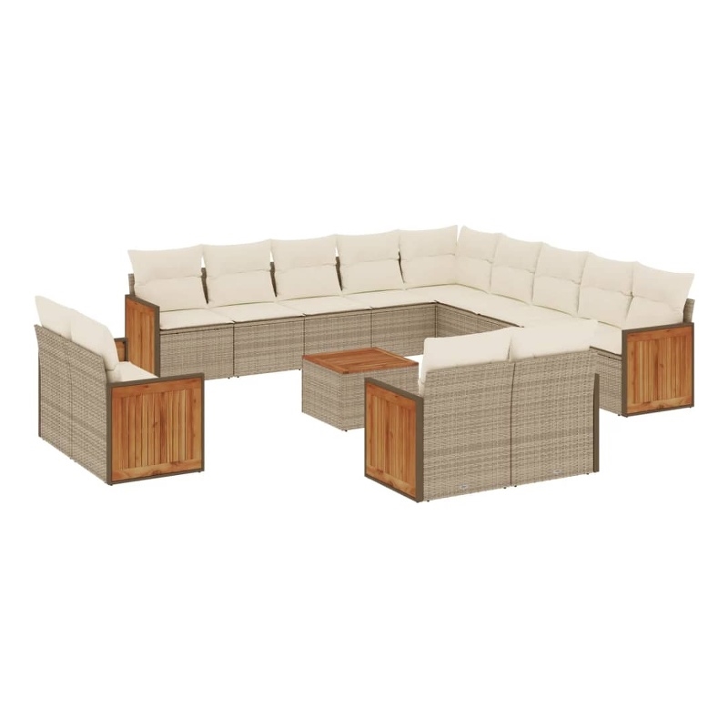 vidaXL 14 Piece Solid Acacia Wood Sofa Set in Beige