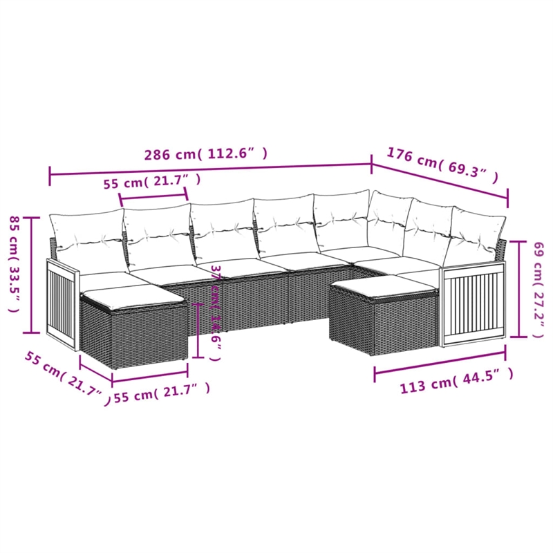 vidaXL 9 Piece Poly Rattan Sofa Set in Black