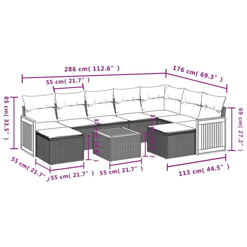 vidaXL 10 Piece Solid Acacia Wood Sofa Set in Beige