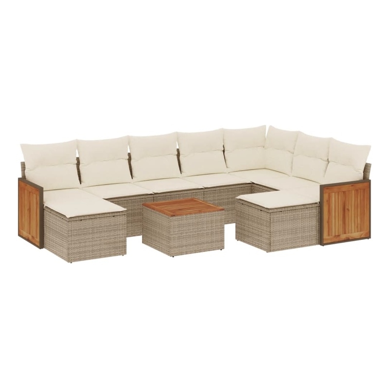 vidaXL 10 Piece Solid Acacia Wood Sofa Set in Beige