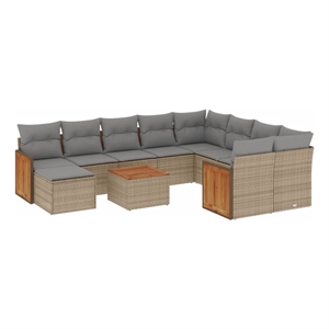vidaXL 11 Piece Solid Acacia Wood Large Sofa Set in Beige