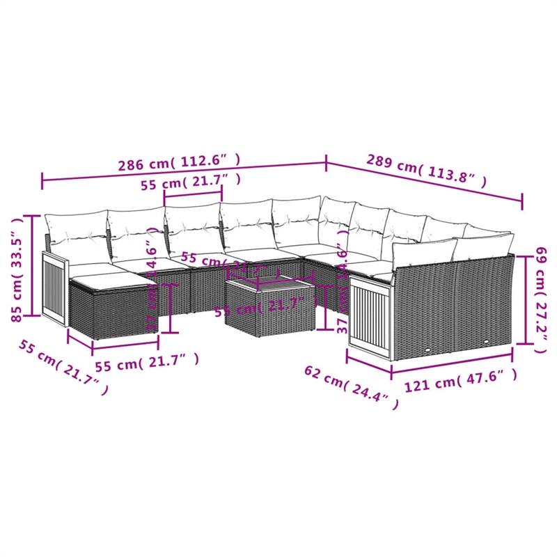 vidaXL 12 Piece Steel Sofa Set in Gray