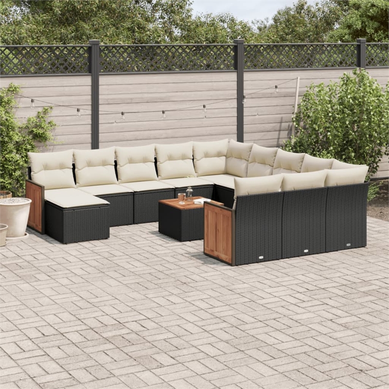 vidaXL Solid Acacia Wood Large Sofa Set in Black