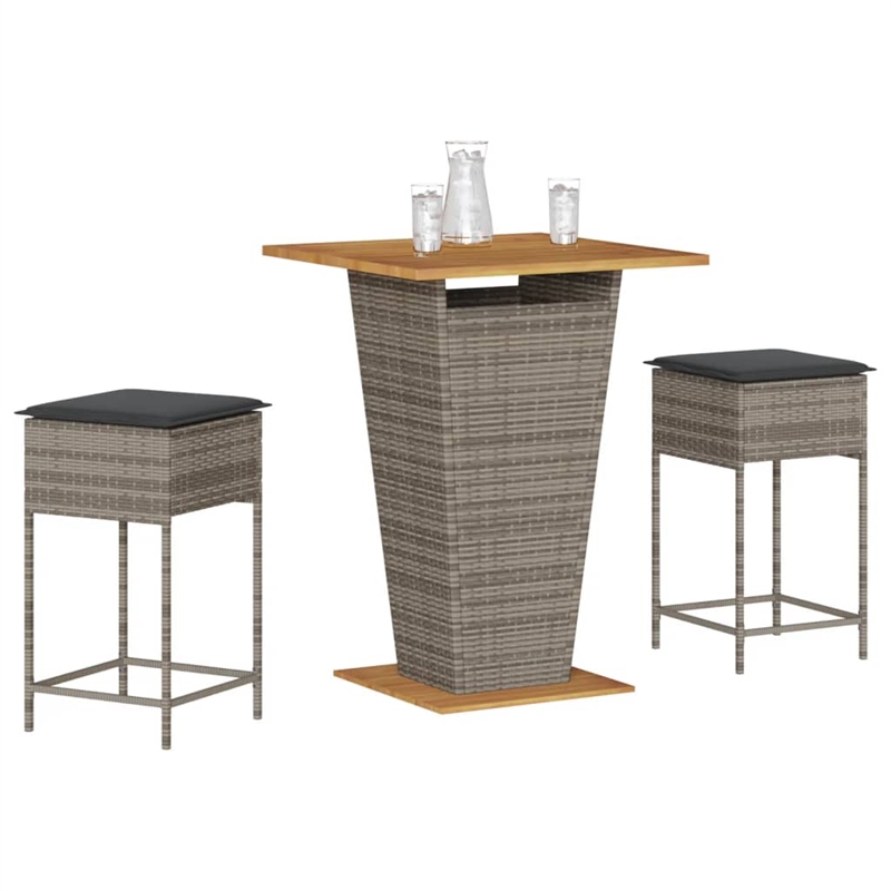 vidaXL 3 Piece Solid Acacia Wood Bar Set in Gray