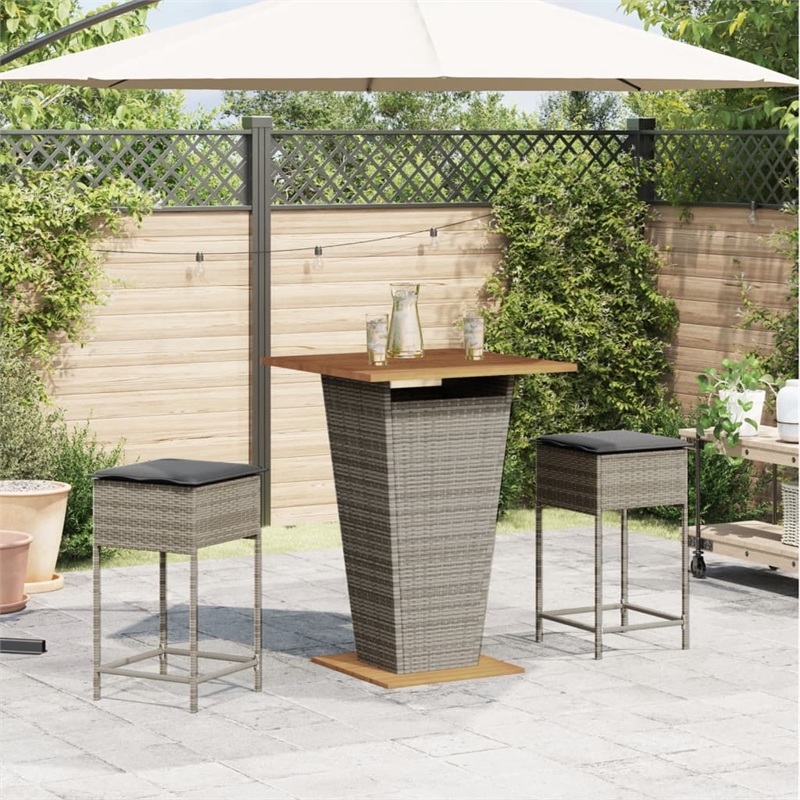 vidaXL 3 Piece Solid Acacia Wood Bar Set in Gray