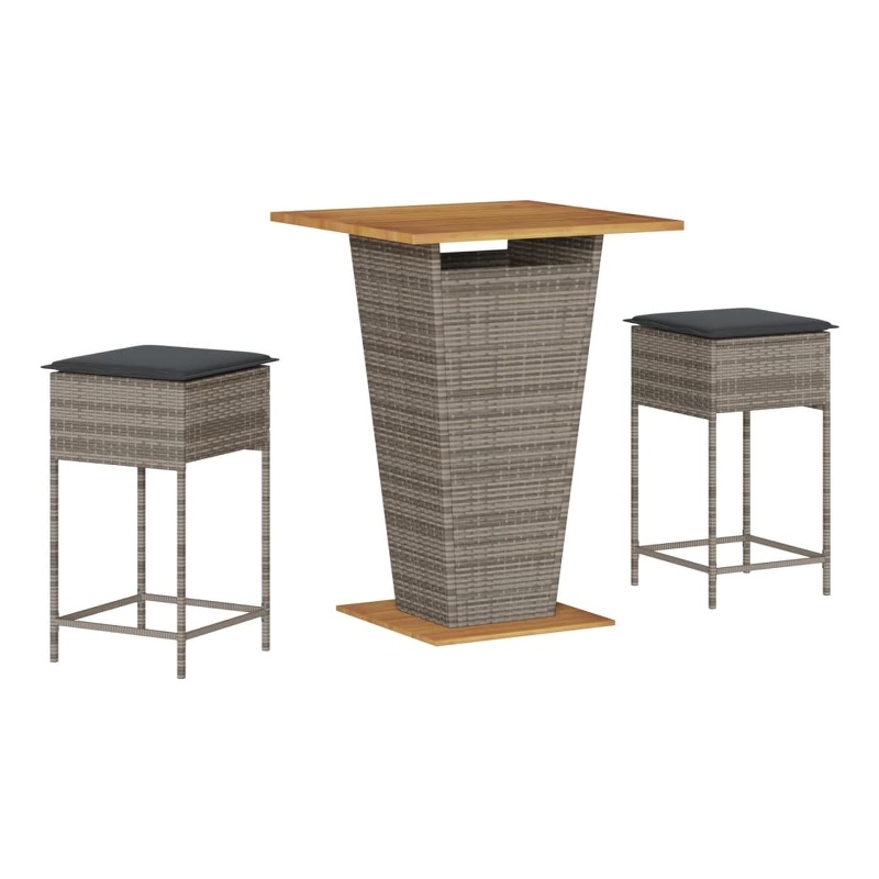 vidaXL 3 Piece Solid Acacia Wood Bar Set in Gray