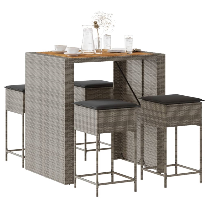 vidaXL 5 Piece Solid Acacia Wood Bar Set in Gray