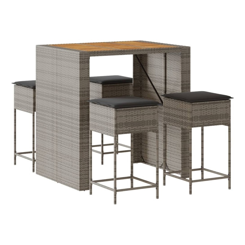 vidaXL 5 Piece Solid Acacia Wood Bar Set in Gray