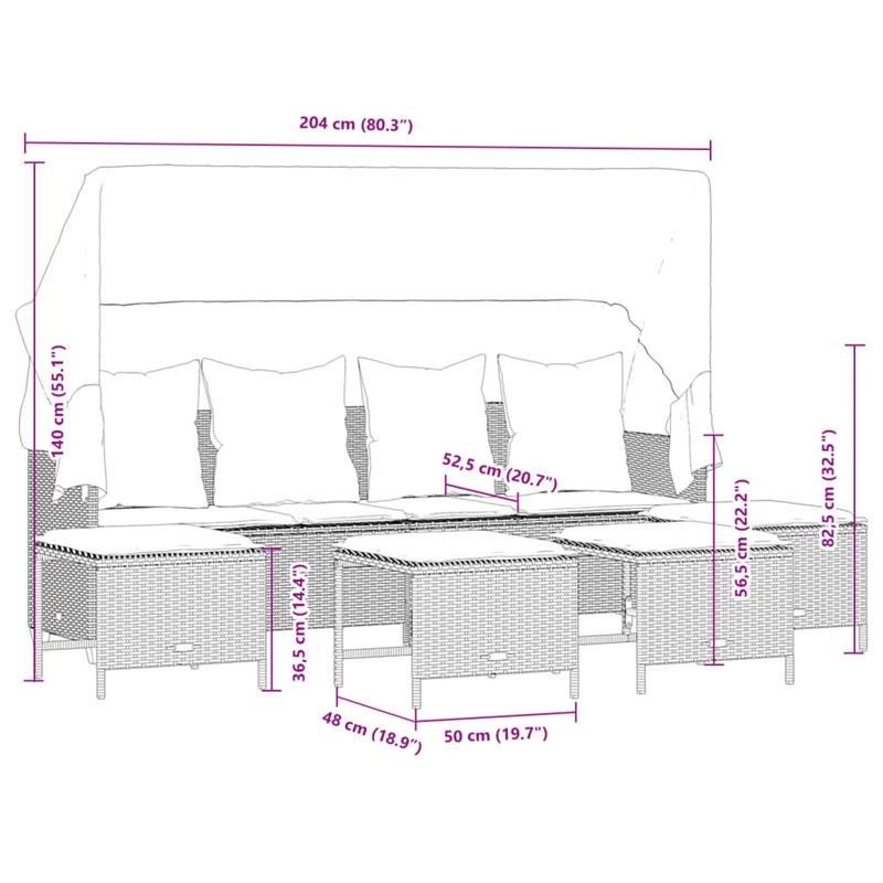 vidaXL Steel Sofa Set in White/Brown/Cream