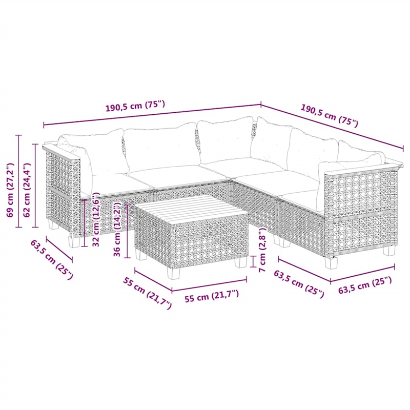 vidaXL Solid Acacia Wood Sofa Set in Beige