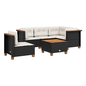 vidaXL 6 Piece Solid Acacia Wood Sofa Set in Black/White/Cream