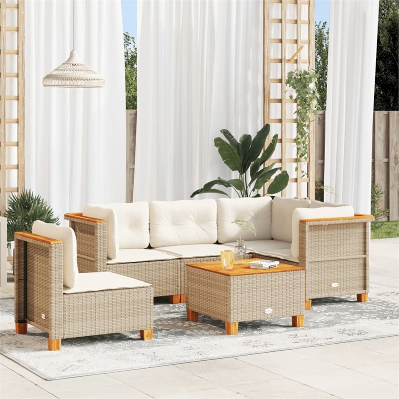 vidaXL 6 Piece Solid Acacia Wood Small Sofa Set in Beige