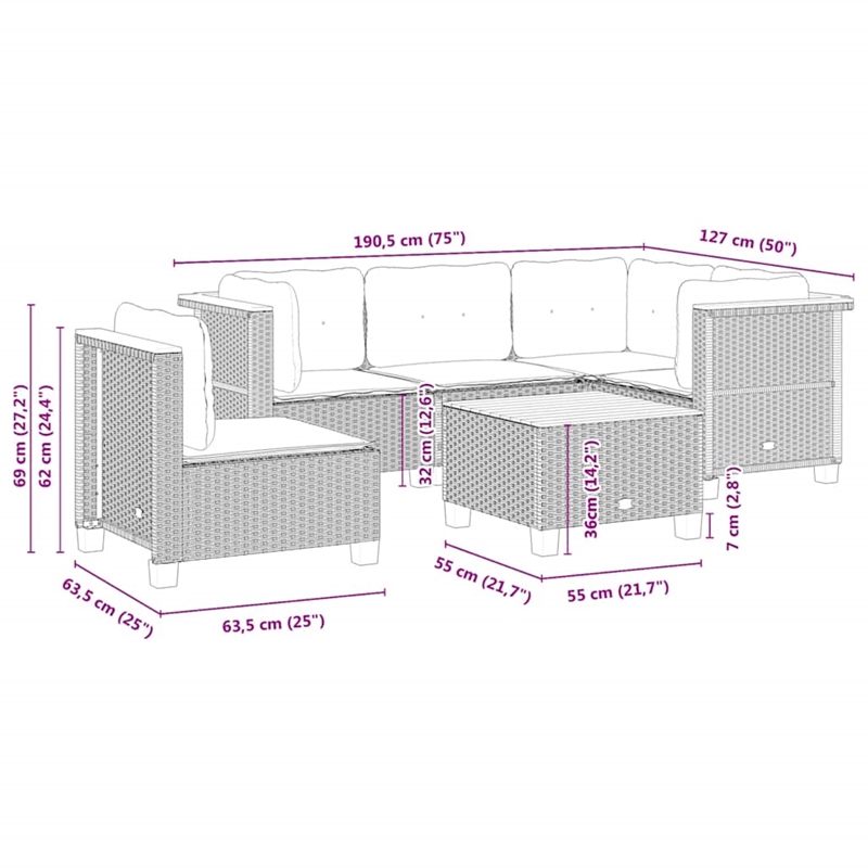 vidaXL 6 Piece Solid Acacia Wood Small Sofa Set in Beige