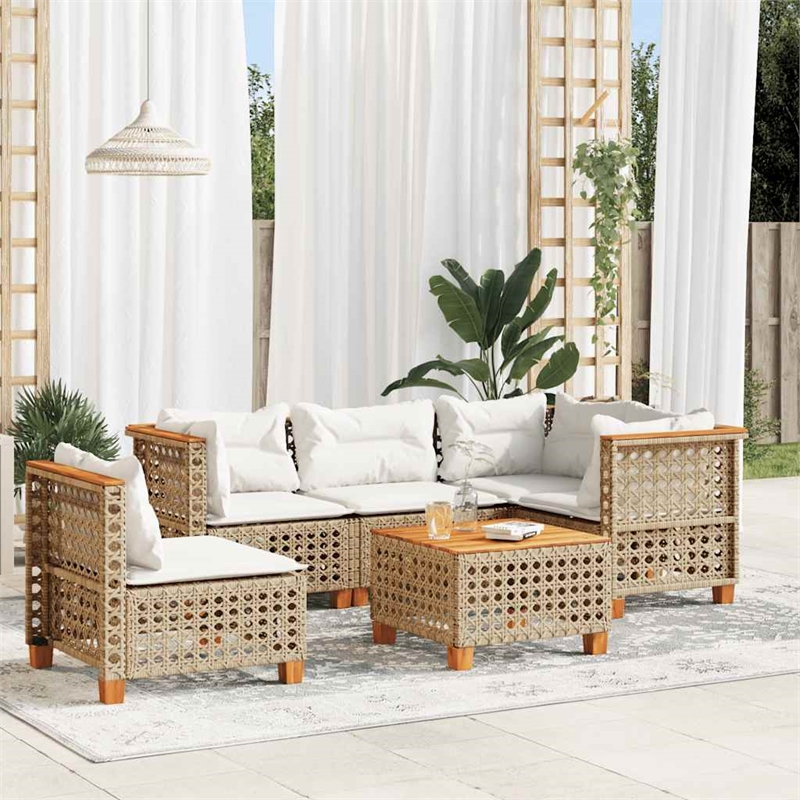 vidaXL 6 Piece Solid Acacia Wood Sofa Set in Beige