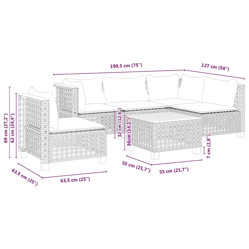 vidaXL 6 Piece Solid Acacia Wood Sofa Set in Beige